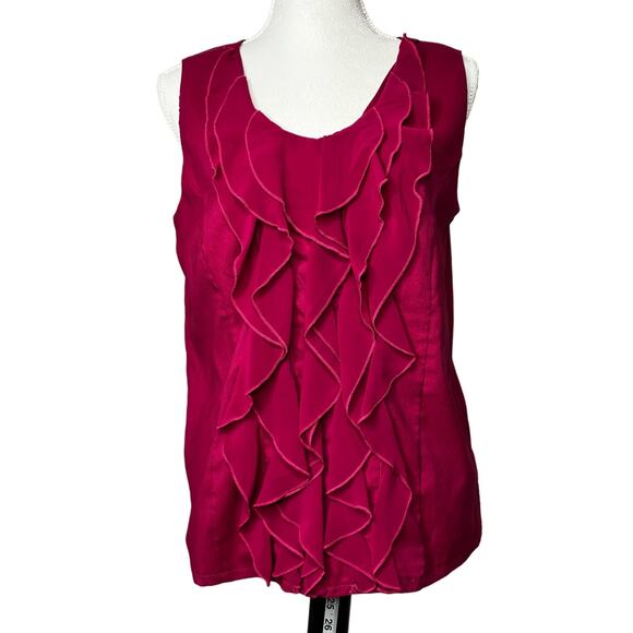 Cato Blouse Womens Fuchsia SZ L Sleeveless, Cascading Ruffle Front, Fully Lined - Picture 1 of 8